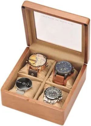 * 17.5 * 8.5cm) Watch Box Wooden Watch Box with Transparent Glass Top Cover, 4-Digit Storage Watch Box,Jewelry pellet flashy additive Storage Box Watch Case (A 17.5 