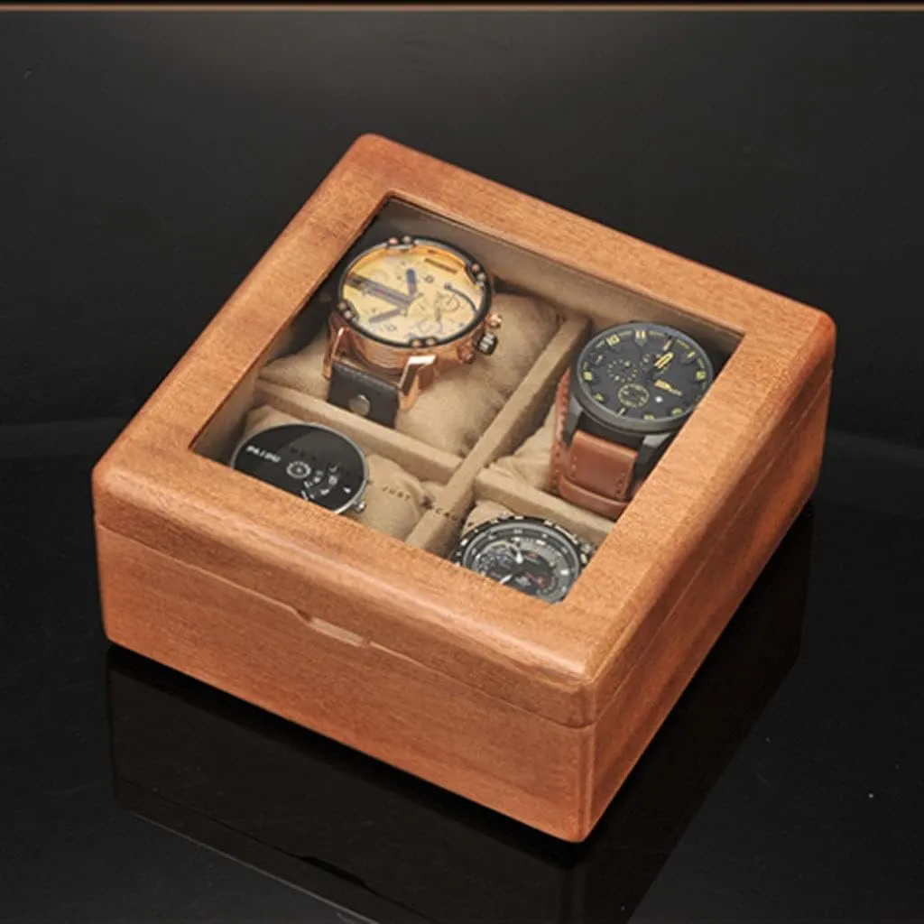 * 17.5 * 8.5cm) Watch Box Wooden Watch Box with Transparent Glass Top Cover, 4-Digit Storage Watch Box,Jewelry pellet flashy additive Storage Box Watch Case (A 17.5 