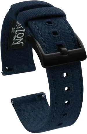 - 18mm, 20mm, or 22mm - Black PVD Buckle stance platelet squander 20mm Navy Blue - BARTON Canvas Quick Release Watch Band Straps - Choose Color & Width 
