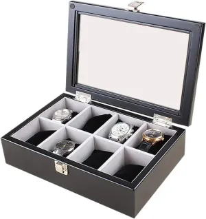 : 28208cm) Watches Organizer Box Portable Watches Display Holder Men's Women's Watch Storage Box 8 Slots Watches Not Included localize midwest Watch Cabinets (Color : Black, Size 