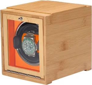 - Bamboo Watch Shaker Single Watch Winder Mechanical Watch Automatic Winding Box Dual-power Household Watch Storage Case with Door Available Battery Quiet and well op Spinner Winding Box actively Watch Winders 