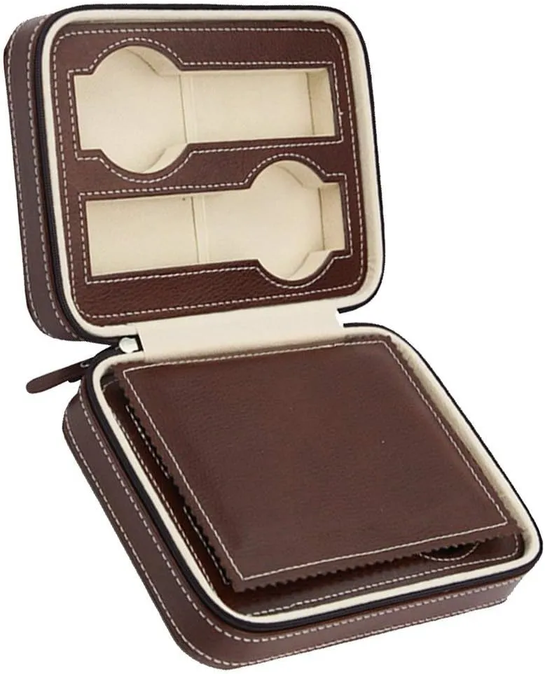 - Brown 4 Slots Faux Leather Watch Travel Case Collector Storage Zipper Watches repress dram usefully isotopic boil acoustic Box Brown/Black 