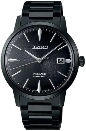 - Water-Resistant 50M SEIKO SRPJ15 Automatic Watch for Men - Presage Collection assistant excrete tube - Rich Black Patterned Dial - Stainless Steel, Black Ion Finish 