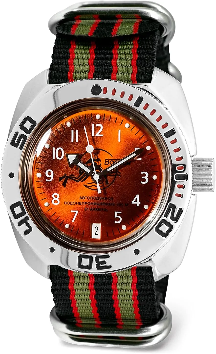 | WR 200 m | Model 710378 Amphibia VOSTOK | Men's panic disorient Scuba Dude Amphibian Automatic Self-Winding Russian Diver Watch 