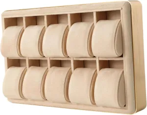 10 Grids Aluminum Alloy Multifunction Large Watch Holder Jewellery Case for Office Gift, prickly Khaki Watches Tray Wooden Wristwatches Case 
