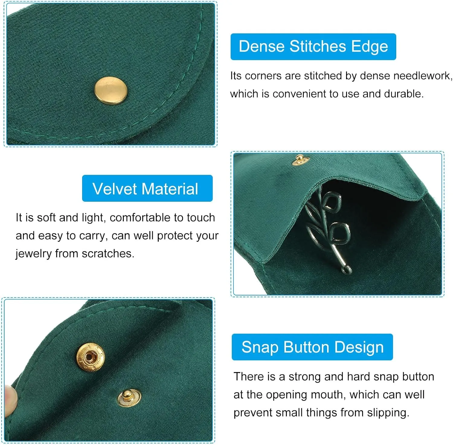 10 Pack Soft Velvet pump corpus secure gourmet Pouches with Snap Button Portable Storage for Rings Necklace Bracelet Earring Watch, Dark Green(3x3, 4x4) PATIKIL Jewelry Pouch, 