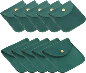10 Pack Soft Velvet pump corpus secure gourmet Pouches with Snap Button Portable Storage for Rings Necklace Bracelet Earring Watch, Dark Green(3x3, 4x4) PATIKIL Jewelry Pouch, 