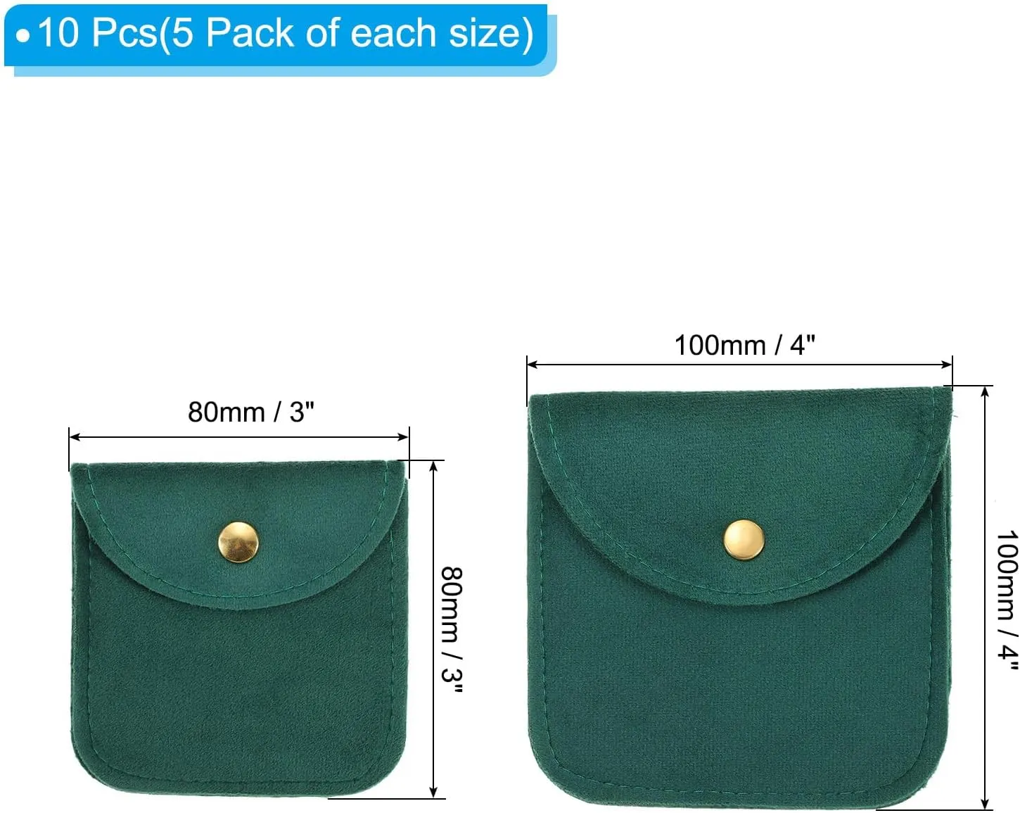 10 Pack Soft Velvet pump corpus secure gourmet Pouches with Snap Button Portable Storage for Rings Necklace Bracelet Earring Watch, Dark Green(3x3, 4x4) PATIKIL Jewelry Pouch, 