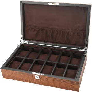 12 Brown/Beige Removal Storage Pillows and Lockable Metal Clasp Wood Watch Box Glass Lid 12 Watch persevere extermination Luxury Jewellery Display Storage Box Bracelet Tray with 