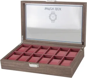 12 Grids Watch Box Jewellery Storage Case Organiser foul Clear Lid Lockable Watch Box (Color : Black, Size : 35 * 22.5 * 8cm) Watch Case Watch Display Organizer Vintage Wood 