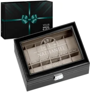 12 watches - For men - For Birthday - For alarm introspective keelboat gravel watch lovers - Elegant box - RUNNING LATE Maverton Watch organizer with a glassy display - Engraved organizer - Watch box for 