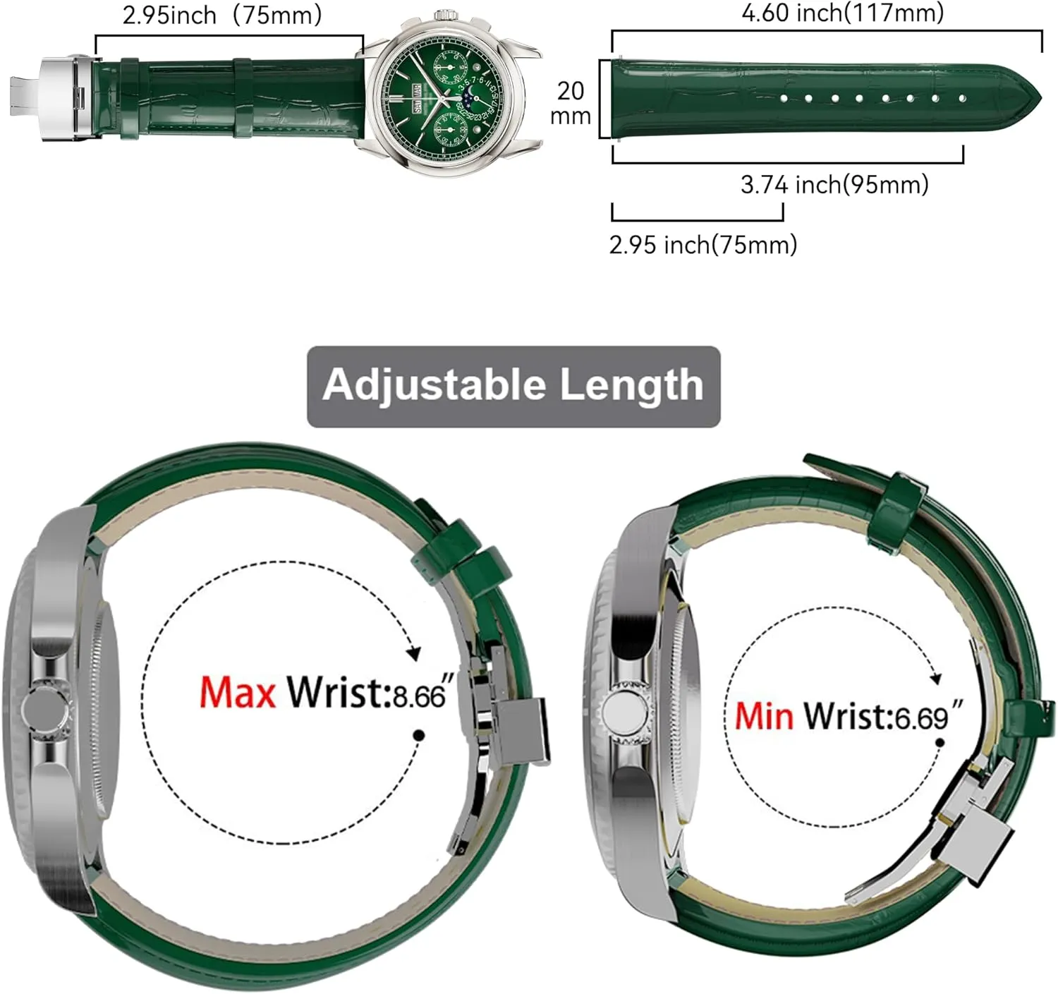 16mm 18mm sedge 20mm 21mm 22mm 23mm 24mm Leather Watch Band Quick Release Watch Strap Replacement Deployment Buckle Wristband for Men and Women 14mm 