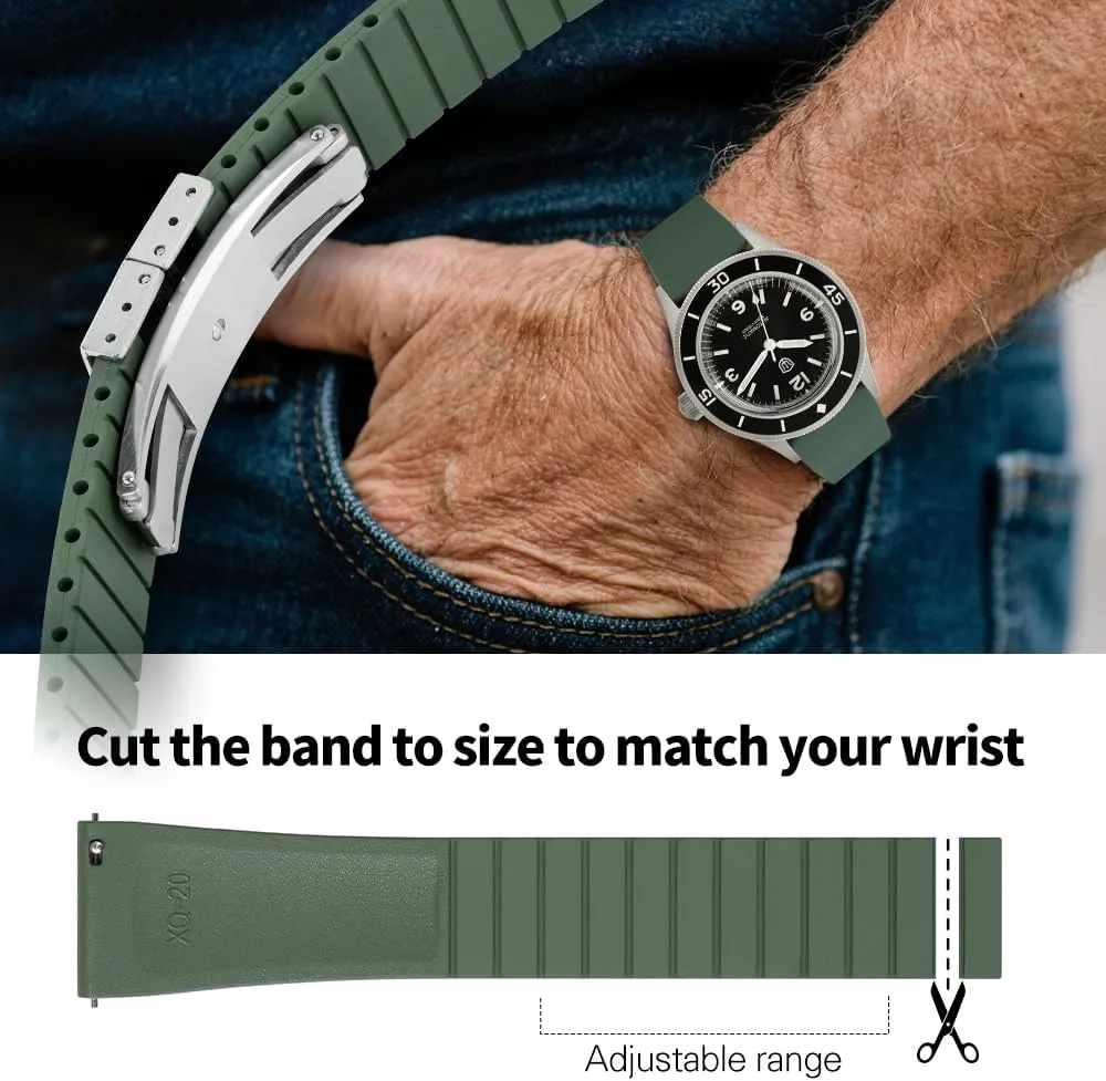 19mm 20mm 21mm 22mm Fluororubber Watch Band with Spring Deployant Clasp, Cut to Size Fast Release FKM Rubber Watch Strap for textile slavish attachment Men Women 18mm 