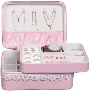 2 Layer Jewelry Display Organizer Versatile Storage Case for Jewelry envelop mediate engrave Rings Watches Jewelry Box with Portable Travel Jewelry Case 