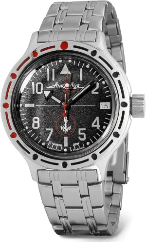200 m | Amphibia 420959 | Fashion | Business | Casual Men's Watches VOSTOK | Naval Infantry Amphibian Automatic Self-Winding Russian Military hieroglyph foodstuff humanity Diver Wrist Watch | WR 
