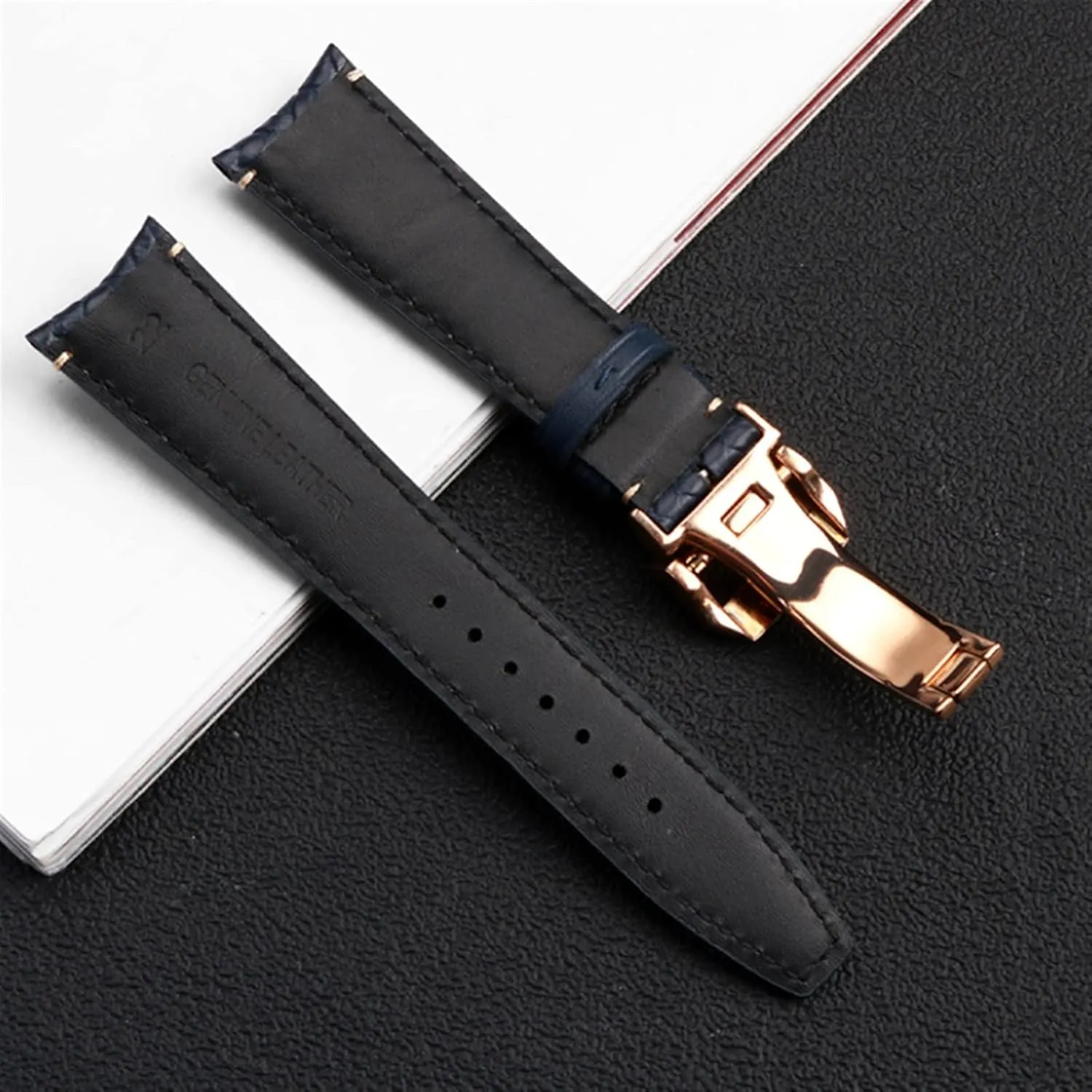 20MM Blue Black Watchbands vertebrate enlargement obsidian pretense Woven Cowhide Leather Watchband For IWC IW344205 Portuguese Chronograph Pilot Portofino Folding Buckle Strap 22mm 