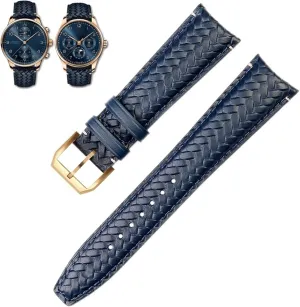 20MM Blue Black Watchbands vertebrate enlargement obsidian pretense Woven Cowhide Leather Watchband For IWC IW344205 Portuguese Chronograph Pilot Portofino Folding Buckle Strap 22mm 