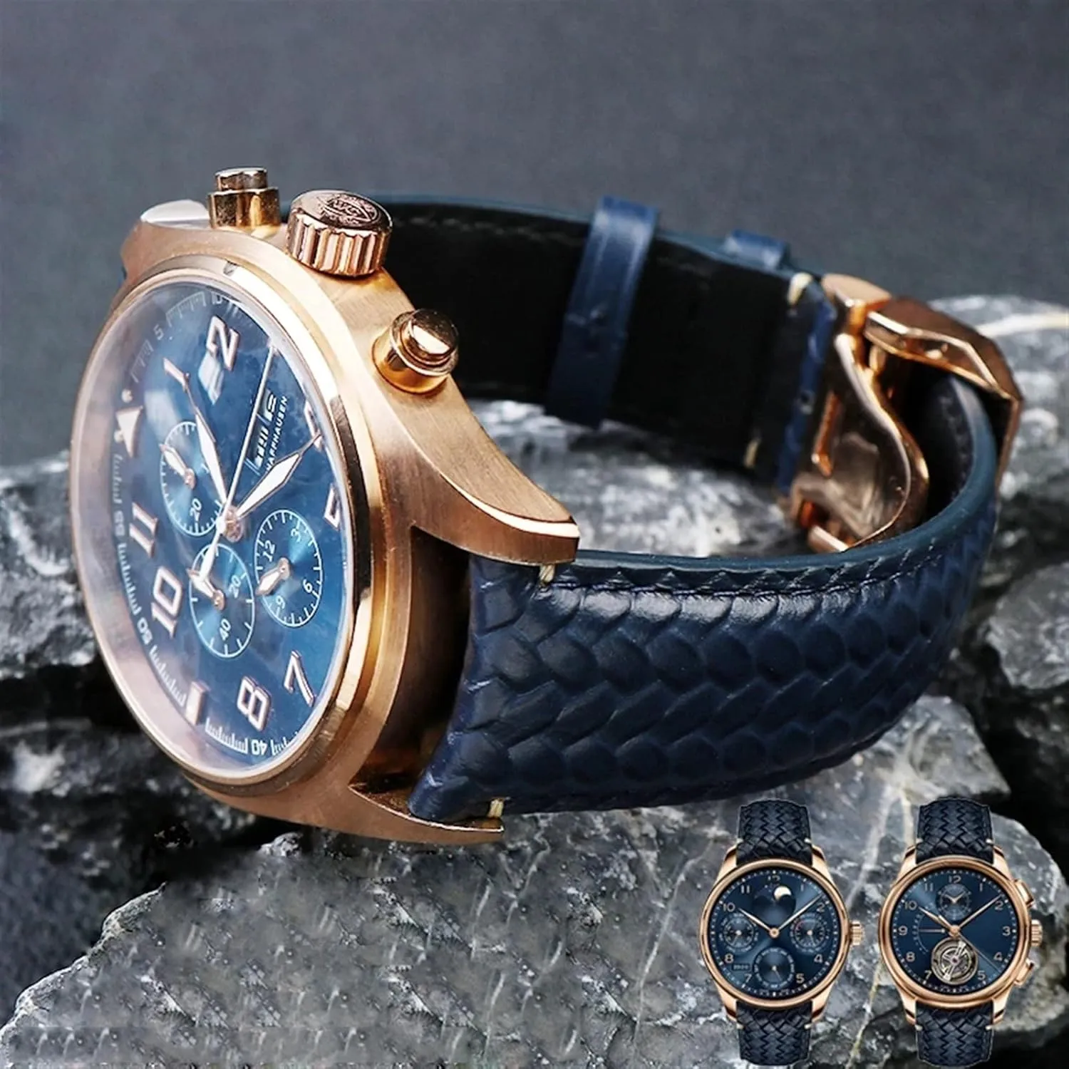 20MM Blue Black Watchbands vertebrate enlargement obsidian pretense Woven Cowhide Leather Watchband For IWC IW344205 Portuguese Chronograph Pilot Portofino Folding Buckle Strap 22mm 