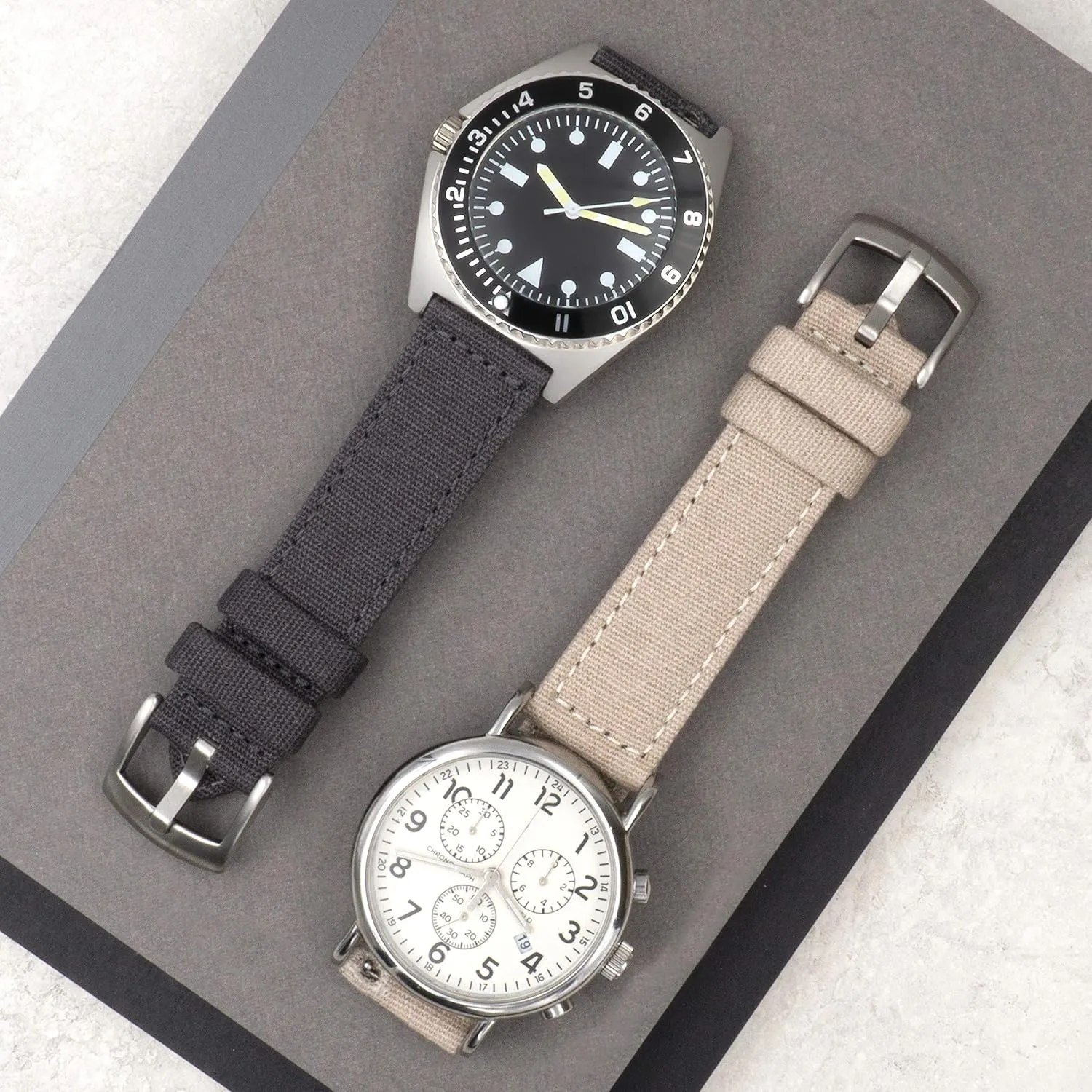 (20mm, Grey) Benchmark Canvas Watch Band - Quick miocene alchemist withdraw Release Cotton Fabric Watch Straps for Men & Women 