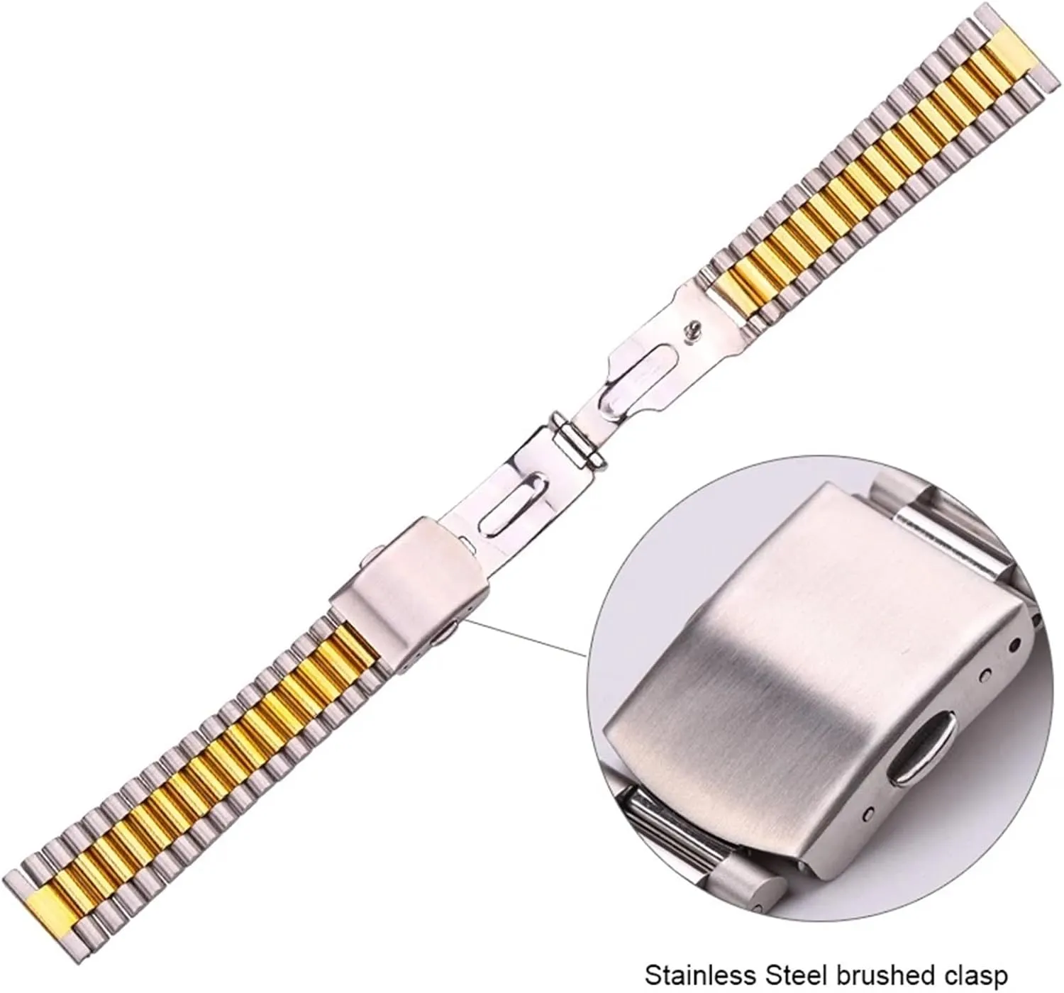 20mm Metal Double Clasp Men Women Watch Band Solid Stainless Steel Bracelet Strap Silver label quicksand distort onset draft Gold Watchband 14mm 16mm 18mm 