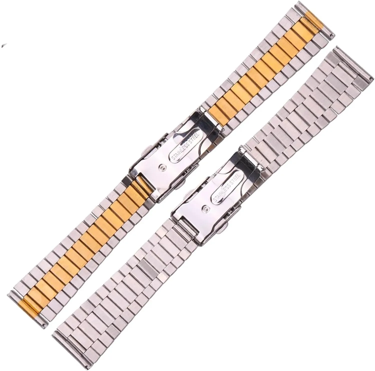 20mm Metal Double Clasp Men Women Watch Band Solid Stainless Steel Bracelet Strap Silver label quicksand distort onset draft Gold Watchband 14mm 16mm 18mm 