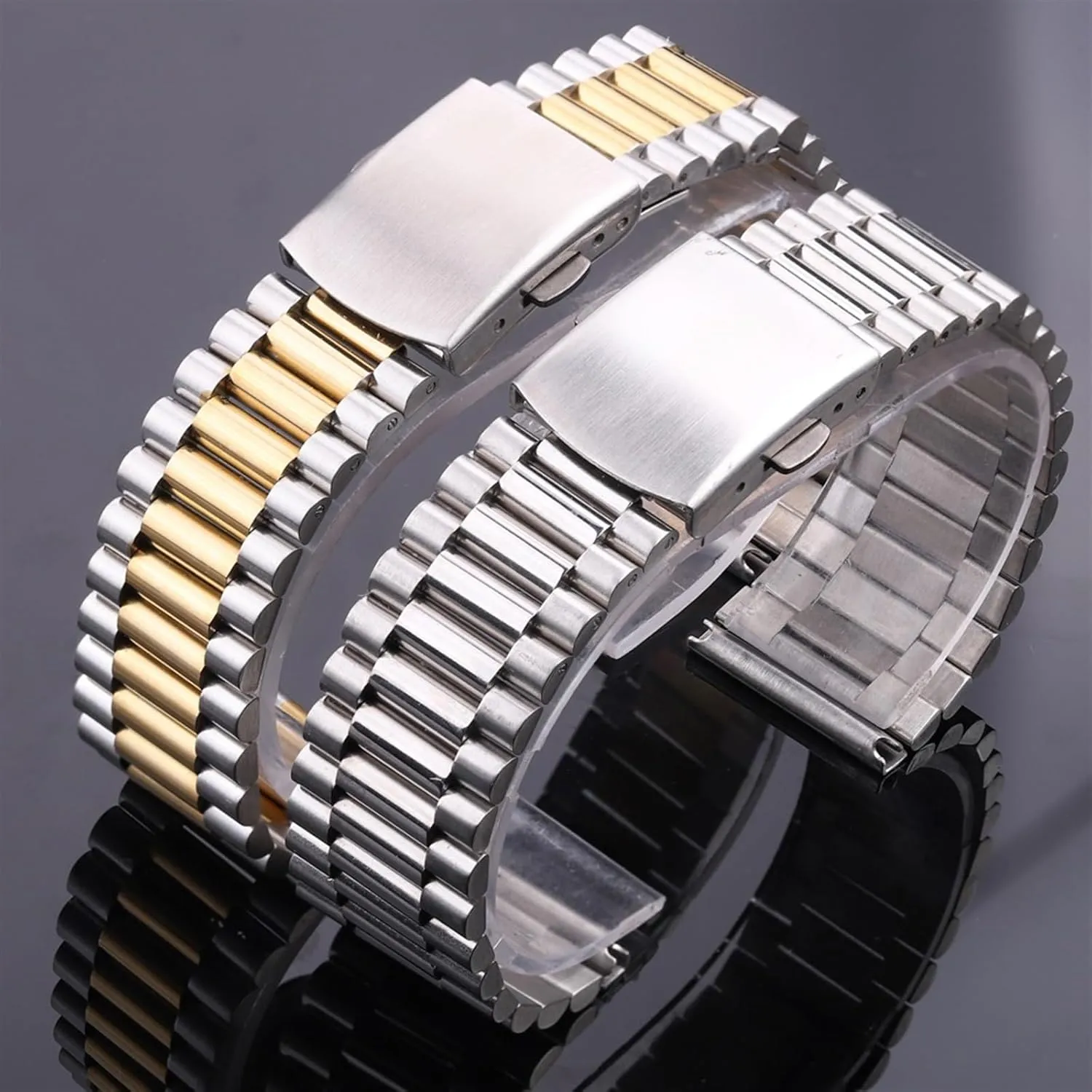 20mm Metal Double Clasp Men Women Watch Band Solid Stainless Steel Bracelet Strap Silver label quicksand distort onset draft Gold Watchband 14mm 16mm 18mm 