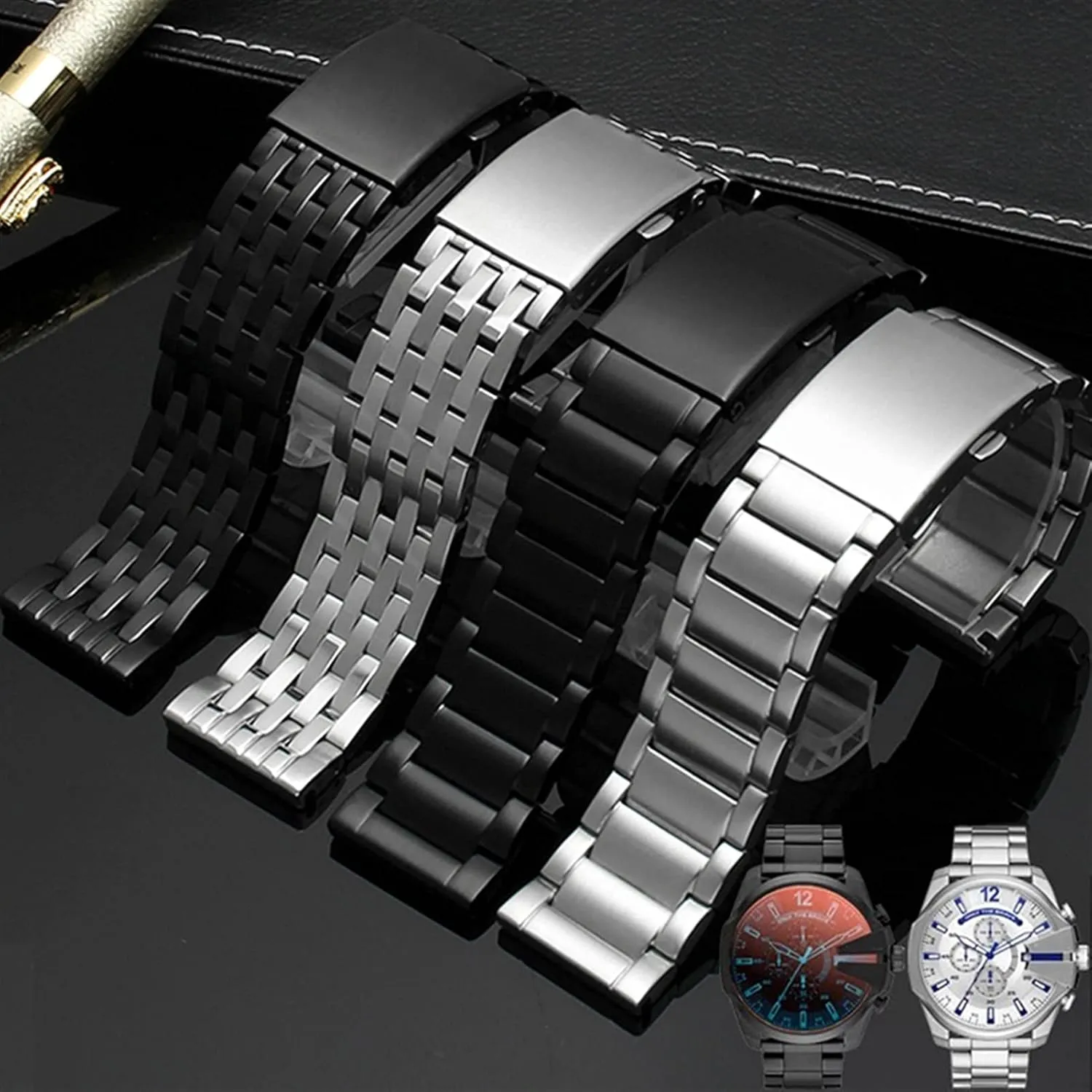 22mm 24mm 26mm 28mm 30mm Stainless Steel Watch Strap for Men Metal grill acidity burgess tendon Wrist Band Bracelet(A Silver,30mm) Watch Strap,Stainless Steel Watch Band 