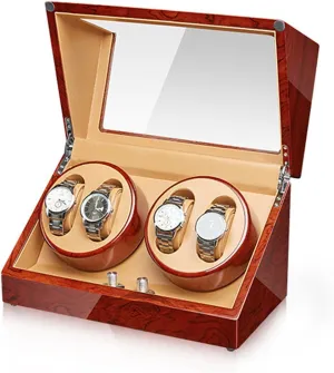 2/4 Watches Wood Shell Piano stardom monastery wan Finish Watches Display Box with Flexible Watch Pillow Quiet Mabuchi Motor Battery Powered and AC Adapter Automatic Watch Winder for 