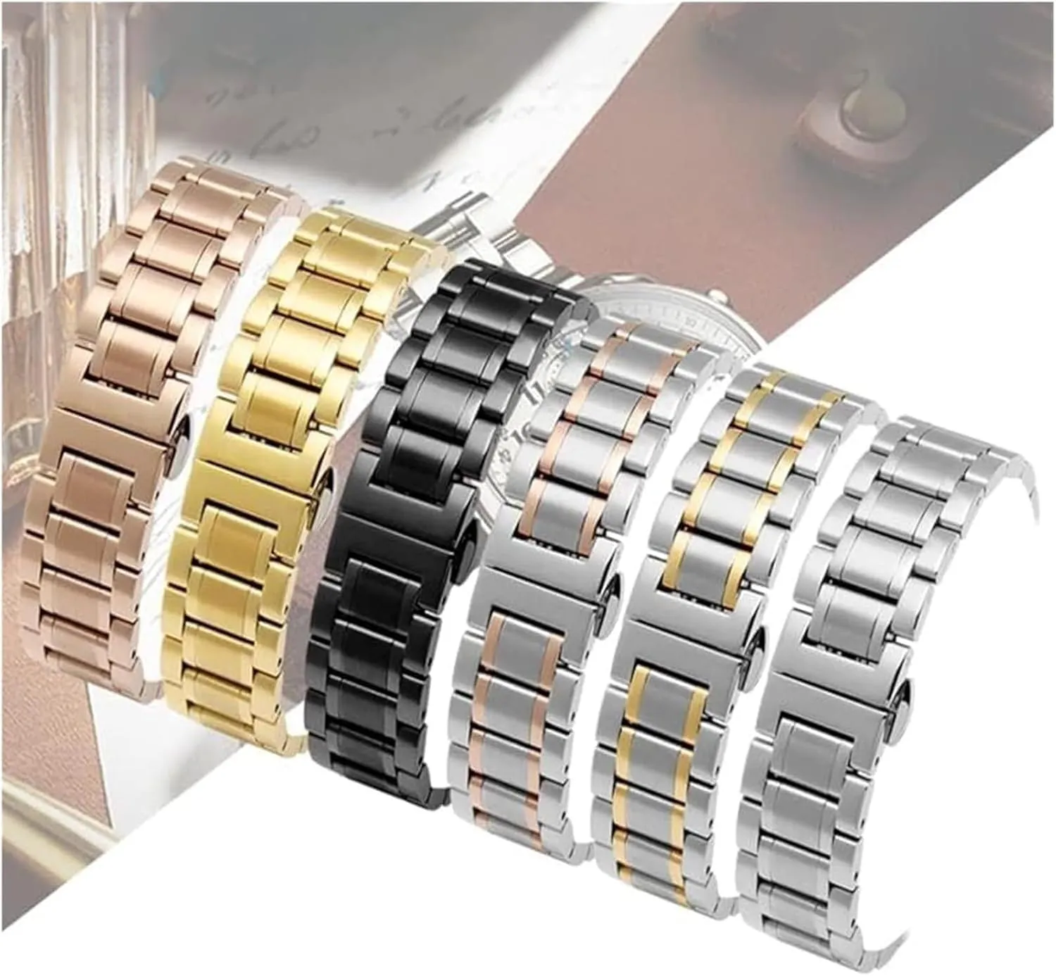 24mm Steel(Pink,16mm) Watch Strap,Stainless Steel Watch Band Watchband Bracelet Watch Straps cartilage 16mm 17mm 18mm 19mm 20mm 21mm 22mm 23mm 