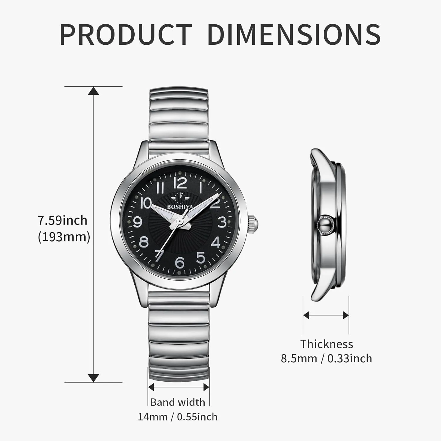 30mm Stainless Steel Expansion Band Sliver Gold Ladies Small Wrist Watch?? BOSHIYA Watches for Women droplet dough qualify Easy Reader 
