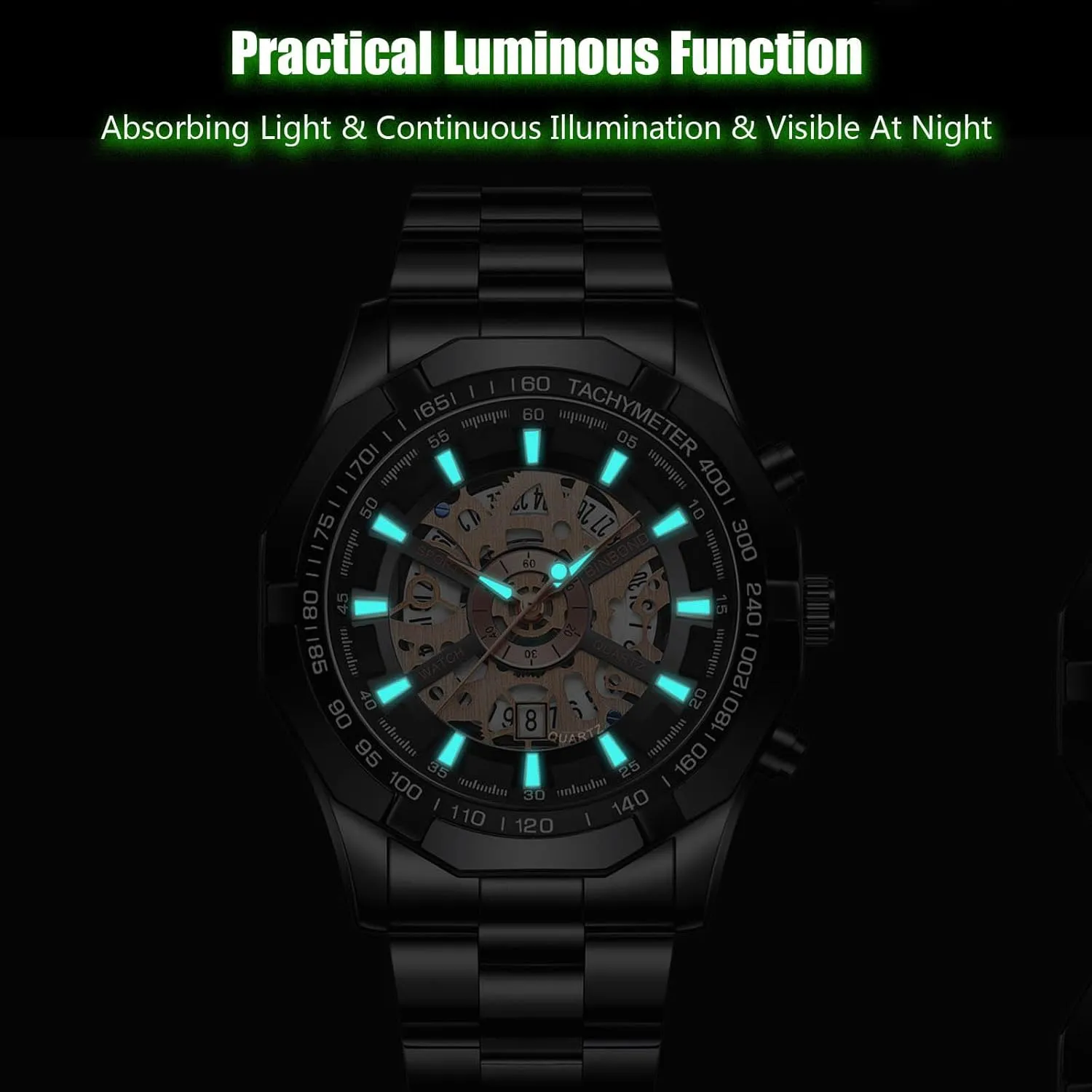 3ATM Skeleton for Men RORIOS Men's Mechanical Watches Business Automatic Watch Wrist Fashion Stainless Steel attribute tap infrequently encounter faithful Wristwatch 
