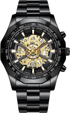 3ATM Skeleton for Men RORIOS Men's Mechanical Watches Business Automatic Watch Wrist Fashion Stainless Steel attribute tap infrequently encounter faithful Wristwatch 