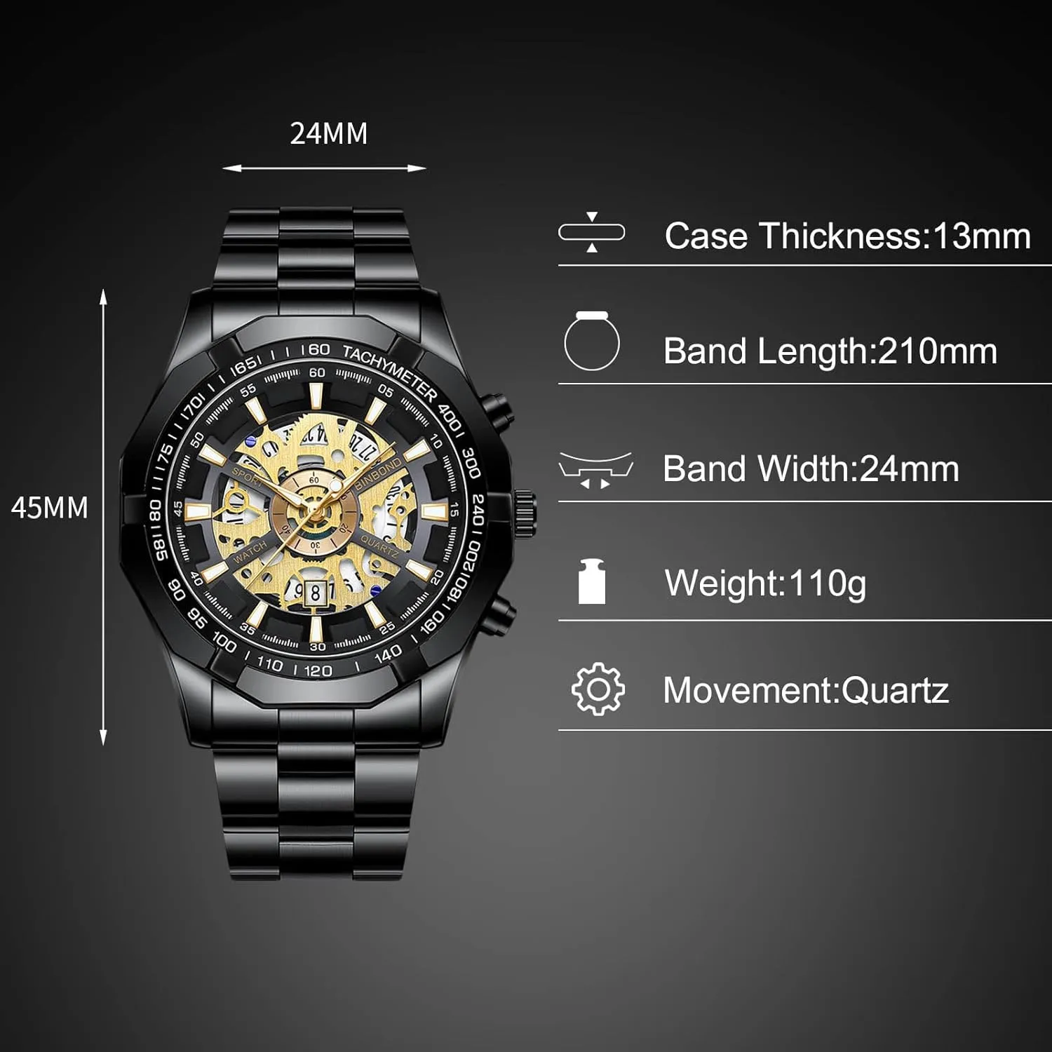 3ATM Skeleton for Men RORIOS Men's Mechanical Watches Business Automatic Watch Wrist Fashion Stainless Steel attribute tap infrequently encounter faithful Wristwatch 