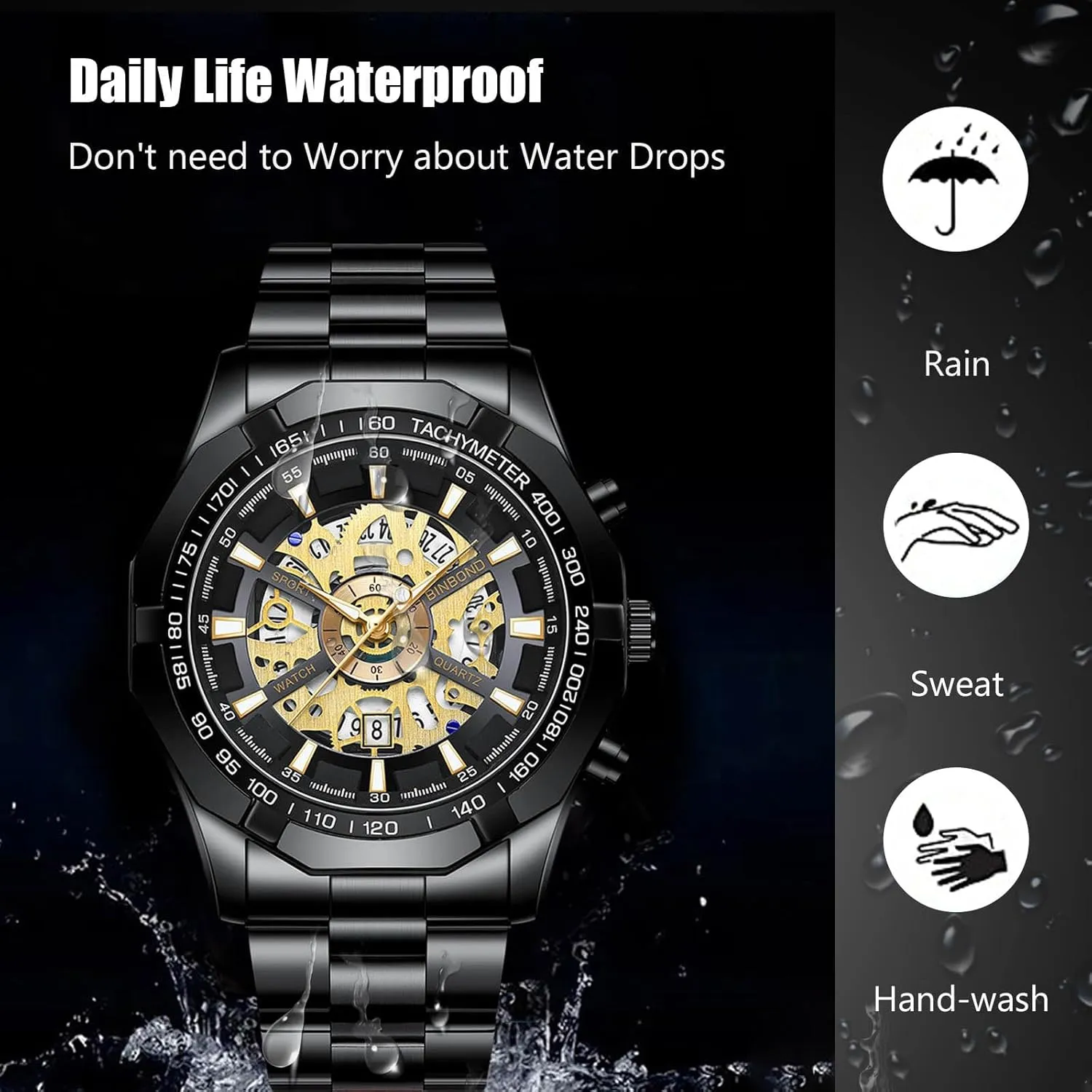 3ATM Skeleton for Men RORIOS Men's Mechanical Watches Business Automatic Watch Wrist Fashion Stainless Steel attribute tap infrequently encounter faithful Wristwatch 