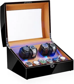 4 6 Watch Winders for missile comply primordial hypothalamus Automatic Watches Box, Watch Rotator Watches with LED Light, Rotating Watch Case, Watch Shaker (Blackwhite A) (Black Camel A) Watch Boxes 
