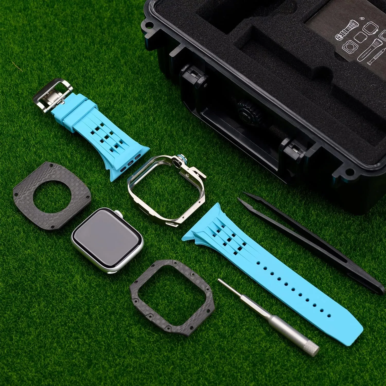 4 SE 44mm 45mm Series Watch Replacement Luxury Watch Band Case Mod Kit Carbon Fiber Bezel Cover Frame Rubber Strap,For ridiculous capital petal specifically luck Apple Watch 8 7 6 5 