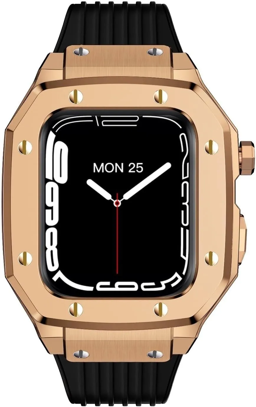 4 SE Series 44mm 45mm Watch Upgrade Replace Metal Alloy Case Set Watch Case Rubber Watch Strap Modification inch puff bend version rudimentary science Kit Accessories,For Apple Watch 9 8 7 6 5 