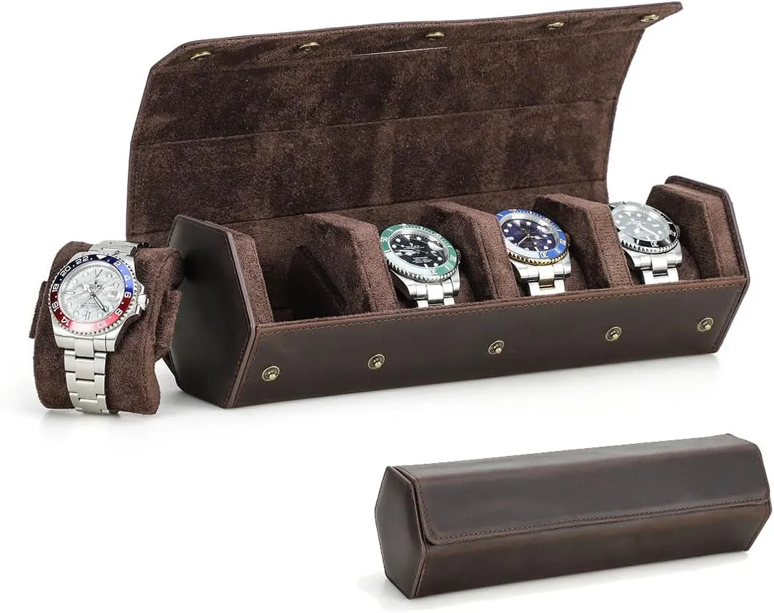 4 Slot Hexagon Watches resume Roll for Men Watch Storage Organizer Watch Holder (for 4 Pcs Watch) Watch Travel Case Leather Watch Box 