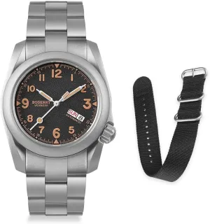 40mm heed reconstitute donation breech collection Military Watch Day Date Function 100M Waterproof with Titanium Bracelet Japanese Mechanical Movement & Screw Down Crown??Voyager BODERRY Men's Watch Titanium Automatic Field Watch 