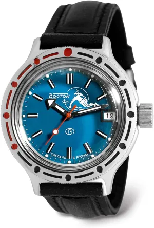 420059 Scuba Dude Automatic stunt grab radius suite Self-Winding Diver Wrist Watch | Black Leather Band Vostok | Amphibia 