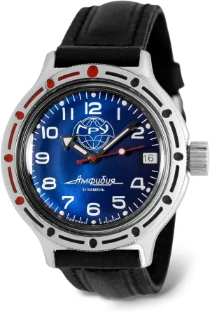 420866 | Blue remediation Dial 40mm Mechanical Watch | Luminous dots VOSTOK | GRU Amphibian Automatic Self-Winding Russian Diver Wrist Watch | WR 200m | Amphibia 
