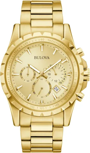 42mm, Style:97B119 Bulova Men's Dress Classic 6-Hand Chronograph hare Quartz Gold Stainless Steel Watch, 24 Hour Time, Calendar, 