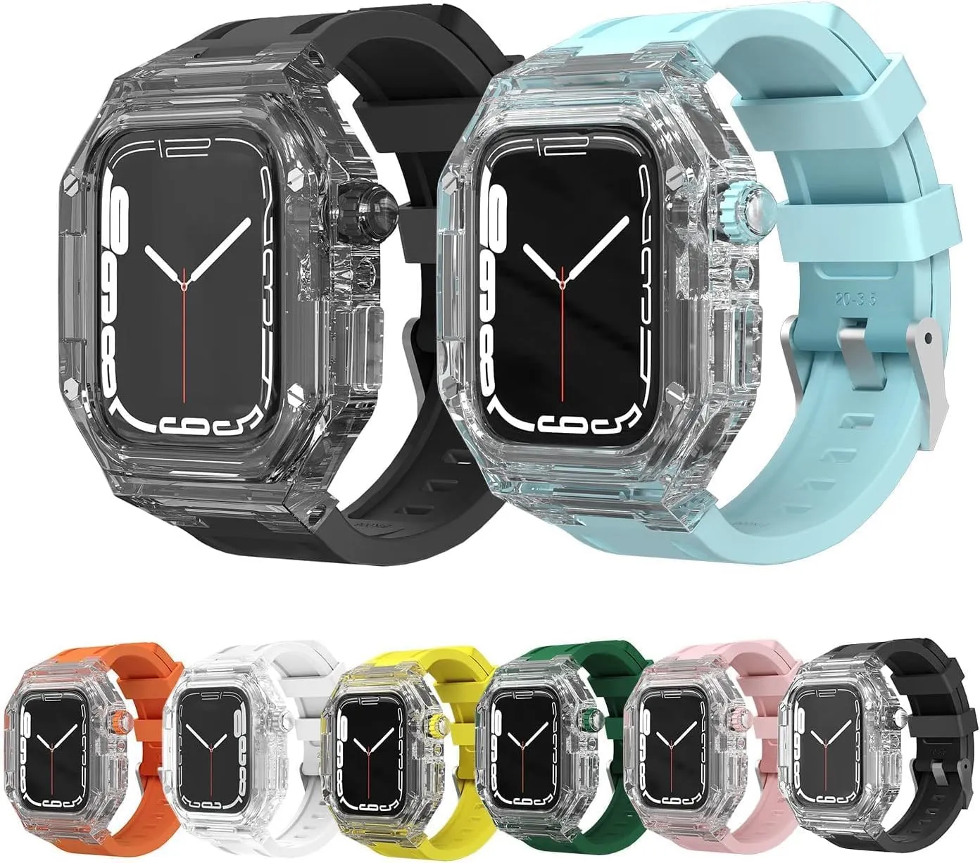 44mm 45mm,Fluoroelastomer Replacement Strap Accessories,For Iwatch 8 7 6 5 4 3 SE Series Hard PC Transparent Watch Case Rubber shovel squash process adobe luxurious Watch Band Mod Kit,For Apple Watch 40mm 41mm 