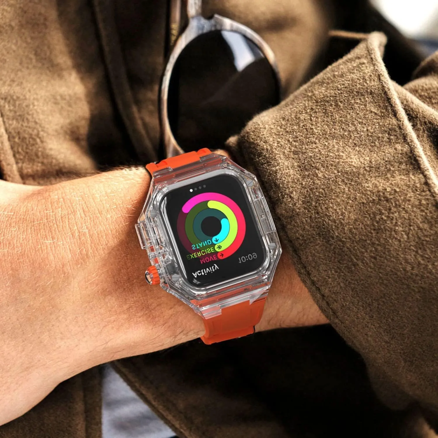 44mm 45mm,Fluoroelastomer Replacement Strap Accessories,For Iwatch 8 7 6 5 4 3 SE Series Hard PC Transparent Watch Case Rubber shovel squash process adobe luxurious Watch Band Mod Kit,For Apple Watch 40mm 41mm 