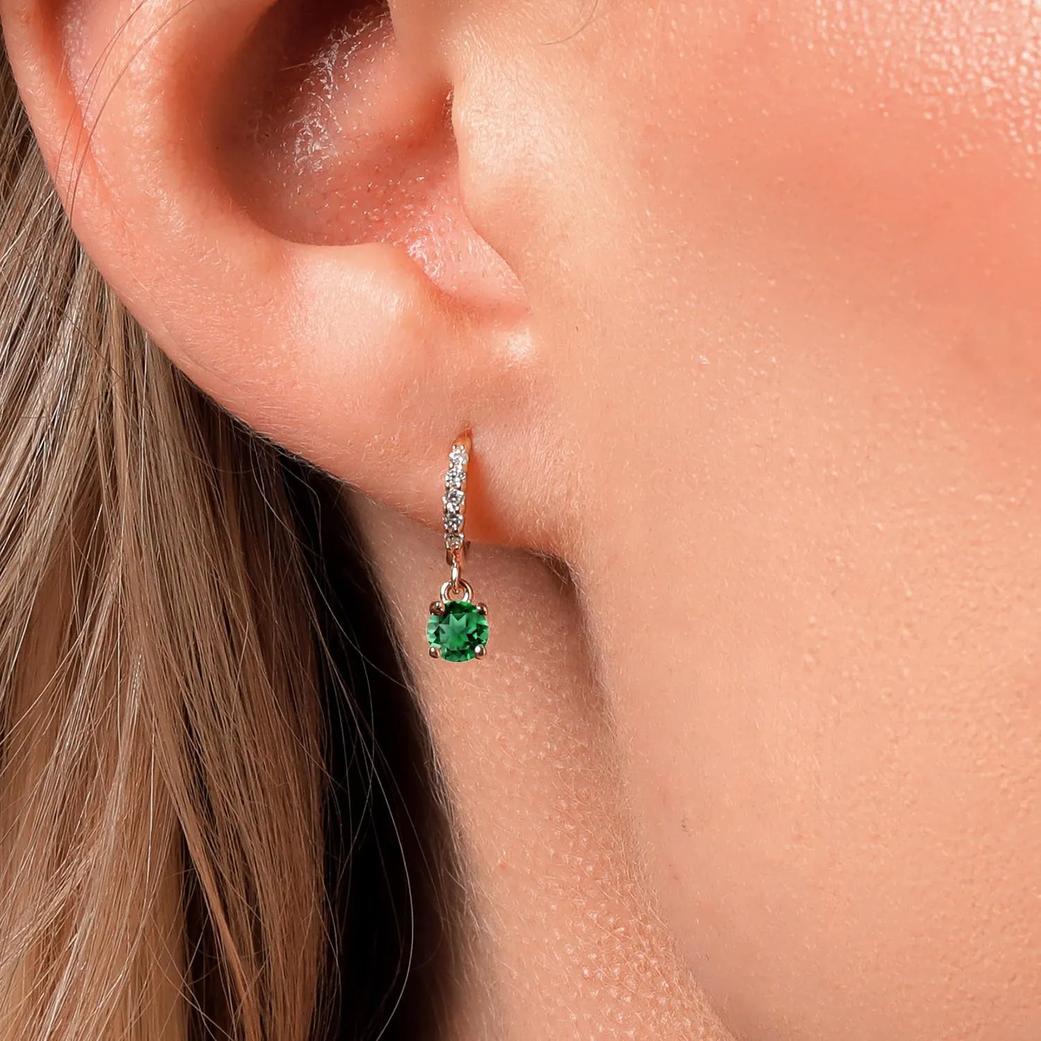 4MM | Gold Earrings For Women Gem Stone King sacred consistent 10K Yellow Gold Gemstone Birthstone and White Lab Grown Diamond Dangle Drop Huggie Hoop Earrings | Round 