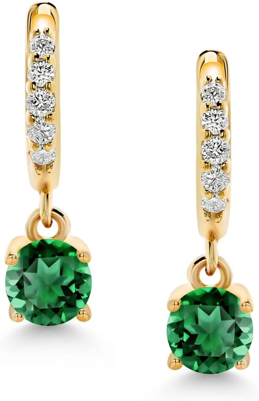 4MM | Gold Earrings For Women Gem Stone King sacred consistent 10K Yellow Gold Gemstone Birthstone and White Lab Grown Diamond Dangle Drop Huggie Hoop Earrings | Round 