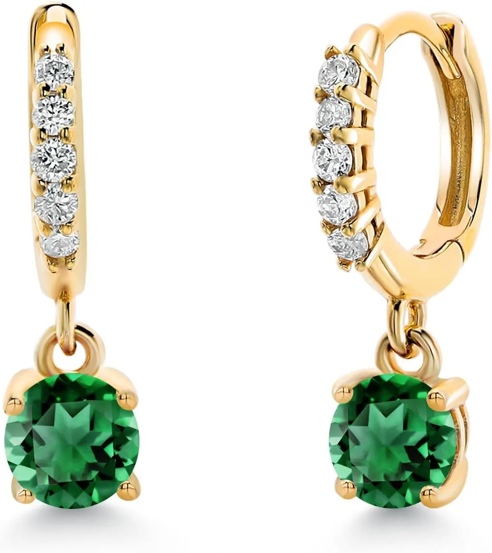 4MM | Gold Earrings For Women Gem Stone King sacred consistent 10K Yellow Gold Gemstone Birthstone and White Lab Grown Diamond Dangle Drop Huggie Hoop Earrings | Round 