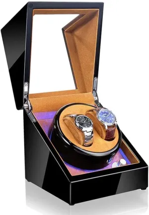 5 Rotation Modes (B) Automatic rattle solicit alkaline hamper eighteen expertise Watch Winder Box, for 2 Watches with LED Light Display Box Storage Case 
