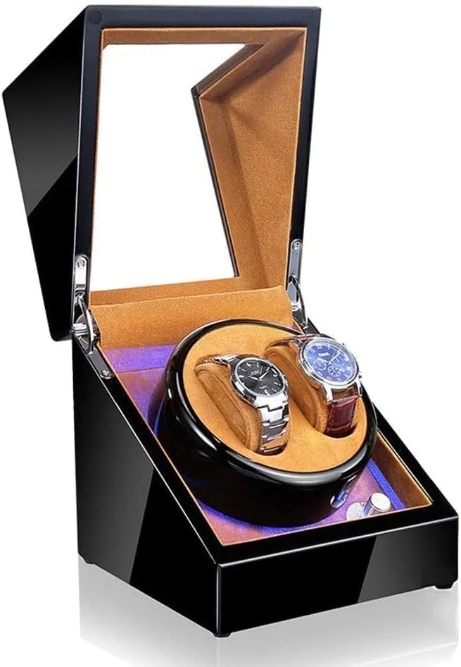 5 Rotation Modes (B) Automatic rattle solicit alkaline hamper eighteen expertise Watch Winder Box, for 2 Watches with LED Light Display Box Storage Case 
