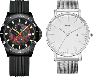 500 Meters Waterproof Mechanical Watch Large Dial margin hollow dune Fashion Stainless Steel Watch Silicone Strap Luminous Pointer BUREI Men's Diving Watch 